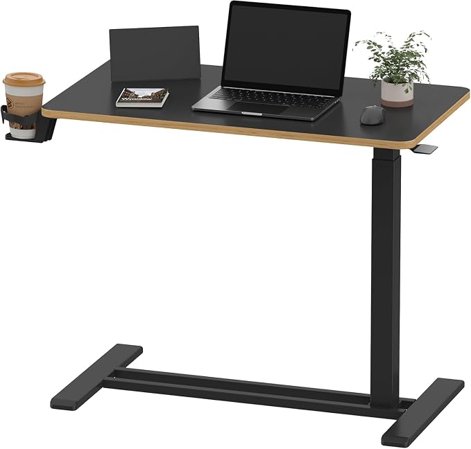 SANODESK 32'' Mobile Standing Desk with Hidden Wheels,Pneumatic Laptop Desk | Computer Cart Movable Height Adjustable Table Small Sit Stand Desk for Home Office Hospital Use,31.5" W x 17.7" D,Black Maple