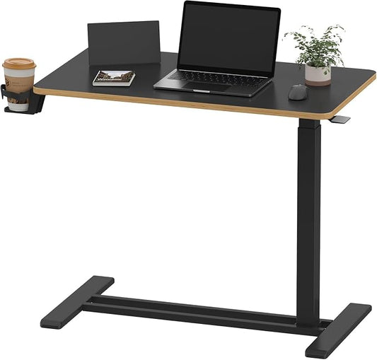 SANODESK 32'' Mobile Standing Desk with Hidden Wheels,Pneumatic Laptop Desk | Computer Cart Movable Height Adjustable Table Small Sit Stand Desk for Home Office Hospital Use,31.5" W x 17.7" D,Black Maple