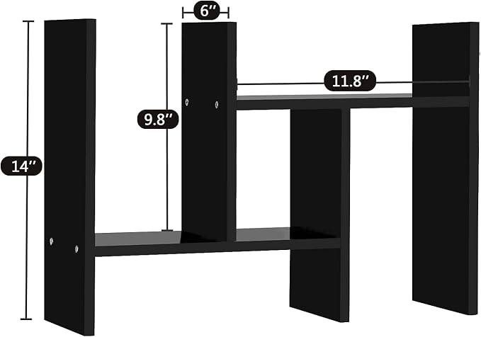 J.M.Deco Desktop Organizers and Storage for Office, Adjustable Desktop Organizer Shelf Double H Display, True Natural Stand Shelves, Black