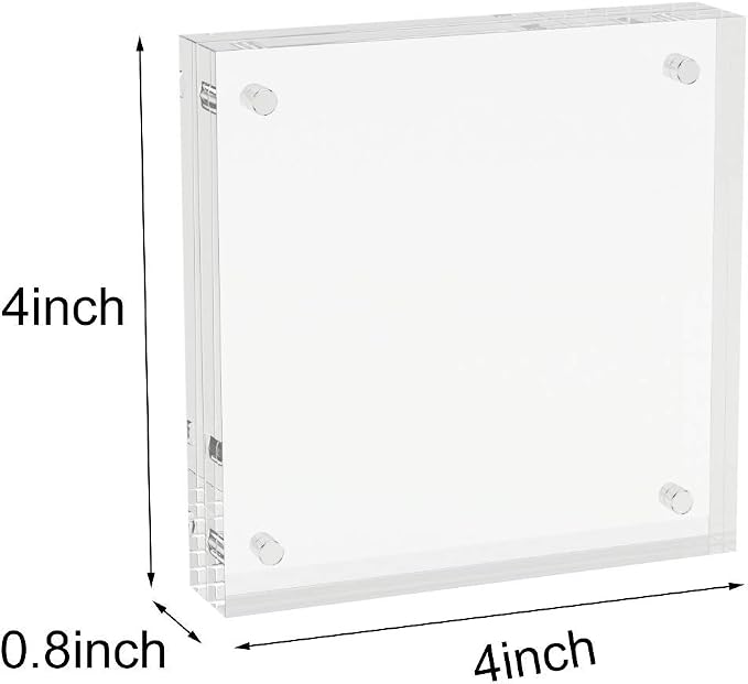 AITEE 4x4 Acrylic Picture Frames 3 Pack, Clear Picture Frames，20% Thicker | Freestanding Double Sided Magnetic Acrylic Lucite Frameless Transparent Square Frame Block Gift for Desktop Display
