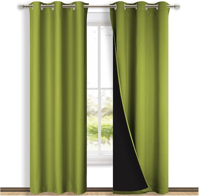 NICETOWN Blackout Curtains 80 inches Long, 2 Pieces, 42" Wide Each Panel, Fresh Green, Full Light Blocking Drapes with Black Liner for Nursery, Thermal Insulated Draperies for Hall, Villa