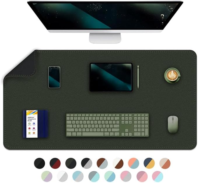 Bleswin Multifunctional Large Desk Mat, Double Sided Computer Desk pad, Extended Mouse Mat, Office Desk Protector with Waterproof PU Leather, 35.4''×16.9'', Office Home Writing Pad (Dark Green+Black)