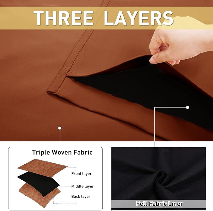 NICETOWN Sound Barrier 100% Blackout Divider Curtains 84", Noise, Heat and Cold Blocking Drapes with Felt Fabric Lining for Nursery/Daytime Sleep/Bedroom (Burnt Orange, 2 PCs, 52" Wide)
