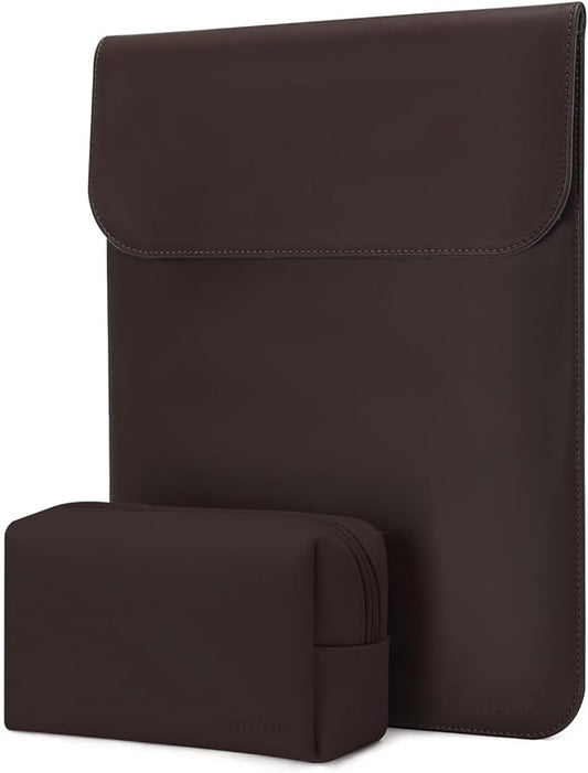 MOSISO Laptop Case 13.3 inch, 13-13.3 inch Laptop Sleeve Compatible with MacBook Neo 13 A18 Pro A3404 /Air 13/Pro 13/Pro 14 M5 M4 M3 M2 M1, Faux Suede Leather Case with Small Bag, Chestnut Brown