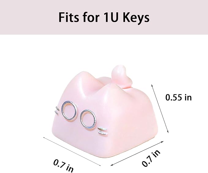 Artisan Keycaps, Cute Cat Custom Key Caps for MX Mechanical Keyboard, Resin Handmade 1U Replacement for Esc Arrow Keys (Pink cat)
