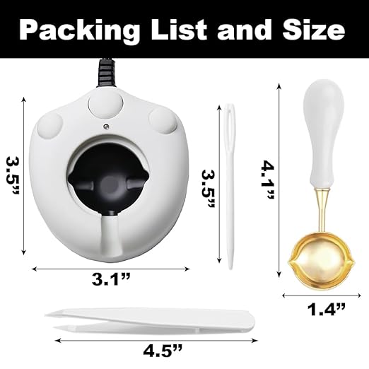 Dual-Spout Electric Wax Seal Warmer White with Spoon Tweezers Stirring for Melting Wax Sealing Beads