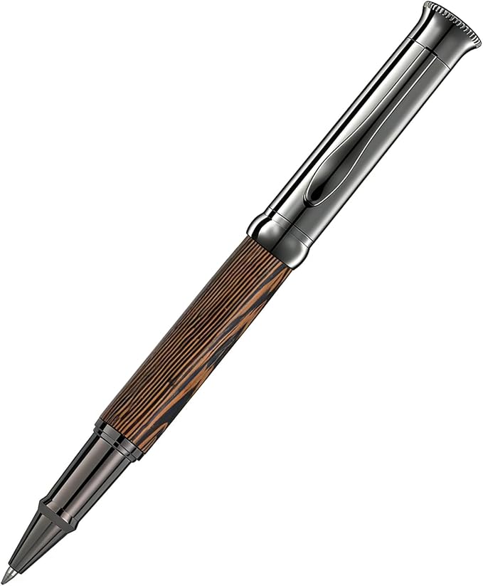 Luxury Wood Rollerball Pen Set, 0.5mm Black Ink Handcrafted Chicken Wing Wood Signature Pen, Professional Executive Pens with Metal Box for Men Women