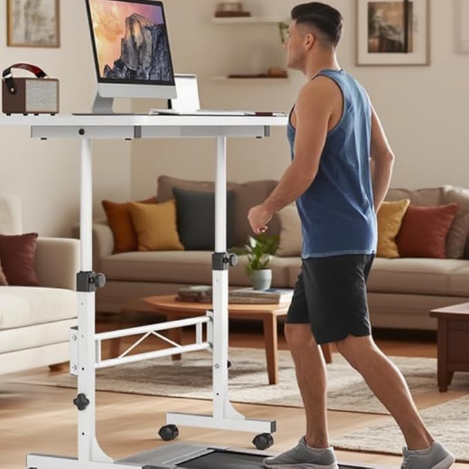 Portable Standing Desk, Adjustable Height 27.5"-43.3", Small Rolling Desk with Lockable Wheels, Foldable Computer Desk for Home Office, Space-Saving Laptop Table, White