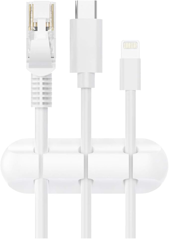 SOULWIT Cable Holder Clips, 3-Pack Cable Management Cord Organizer Clips Silicone Self Adhesive for Desktop USB Charging Cable Nightstand Power Cord Mouse Cable Wire PC Office Home - White