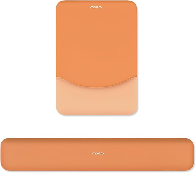 MOSISO Wrist Rest Support for Mouse Pad&Keyboard Set, Rectangular Ergonomic Mousepad Non-Slip Base Home/Office Pain Relief&Easy Typing Pad with Neoprene Cloth&Raised Silicone Lining, Cosmic Orange