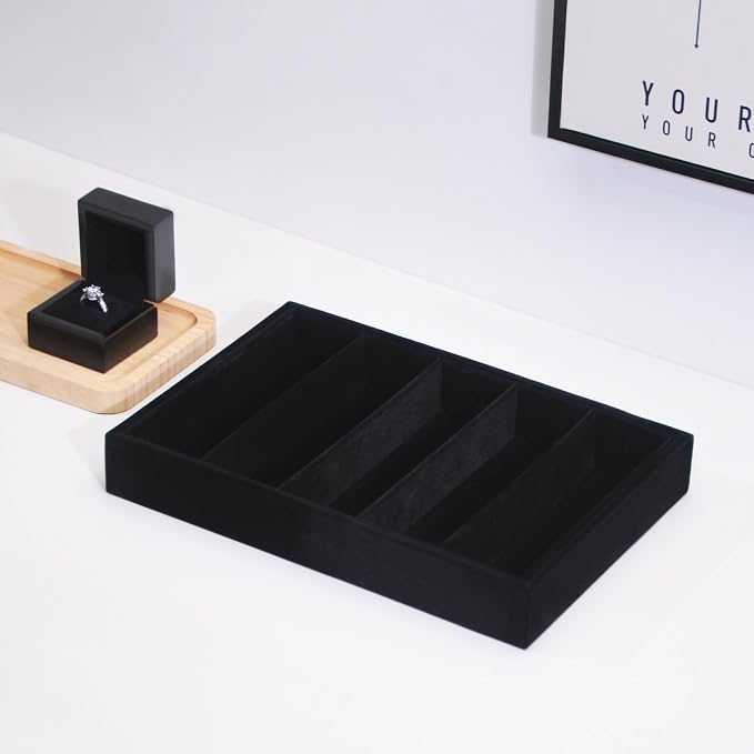 Bedside Organizer Tray, Desktop Storage Tray for Jewelry, Sunglass, Phone, Watch, Perfume,Lipstick, Nightstand Desk-top Catchall, Multi-use Holder for Desk Drawer (Black 5Grid)