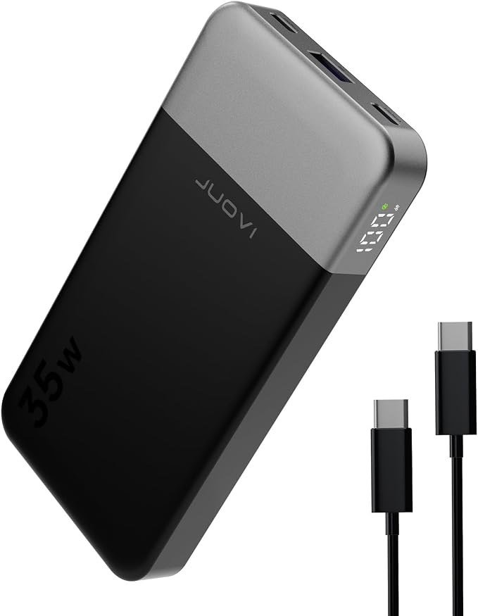 JUOVI Power Bank 35W 10000mAh Portable Charger Fast Charging Small Battery Pack with PD 3.0 & QC 4.0 Type-C USB-A Input Output Lightweight Phone Charger Compatible for iPhone Samsung iPad