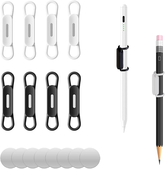 XYOFUN Magnetic Pen Holders Set of 8,Silicone Adjustable Pen Pencil Holder,Flexible Pencil Holder for Refrigerator,Whiteboards,Desk Accessories & Teacher Supplies(White-4,Black-4)