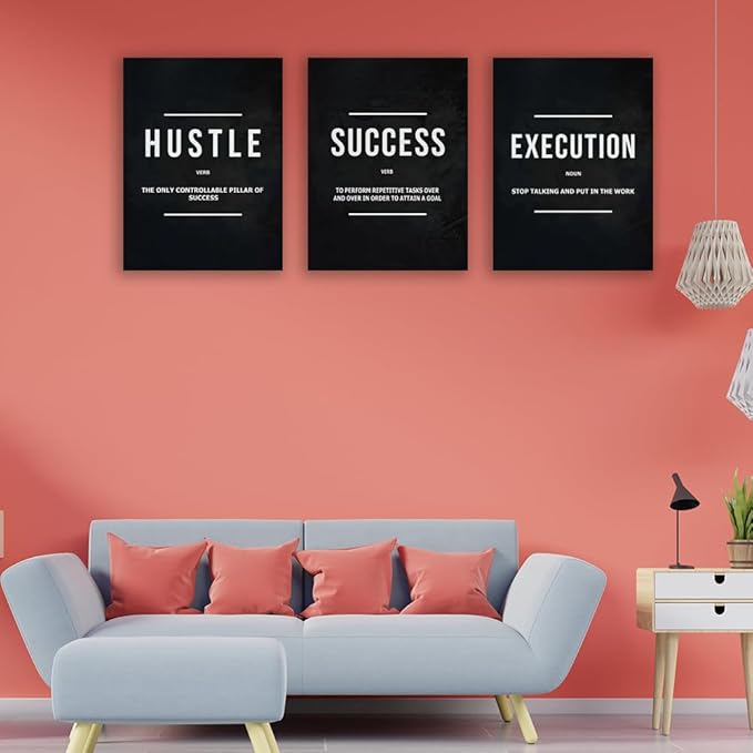 Inspirational Poster Print Success Wall Art Motivational Entrepreneur Goals Quotes Wall Decor Work Hard Picture Painting Decoration Artwork for Office Bedroom Living Room 16inch x24inch x3pieces