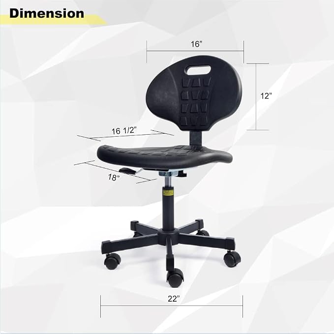 Ergonomic Polyurethane Chair with Heavy Duty Steel Base, 16"-21" Height Adjustment, Firm Task Chair for Automotive, Lab, Cleanroom, Home