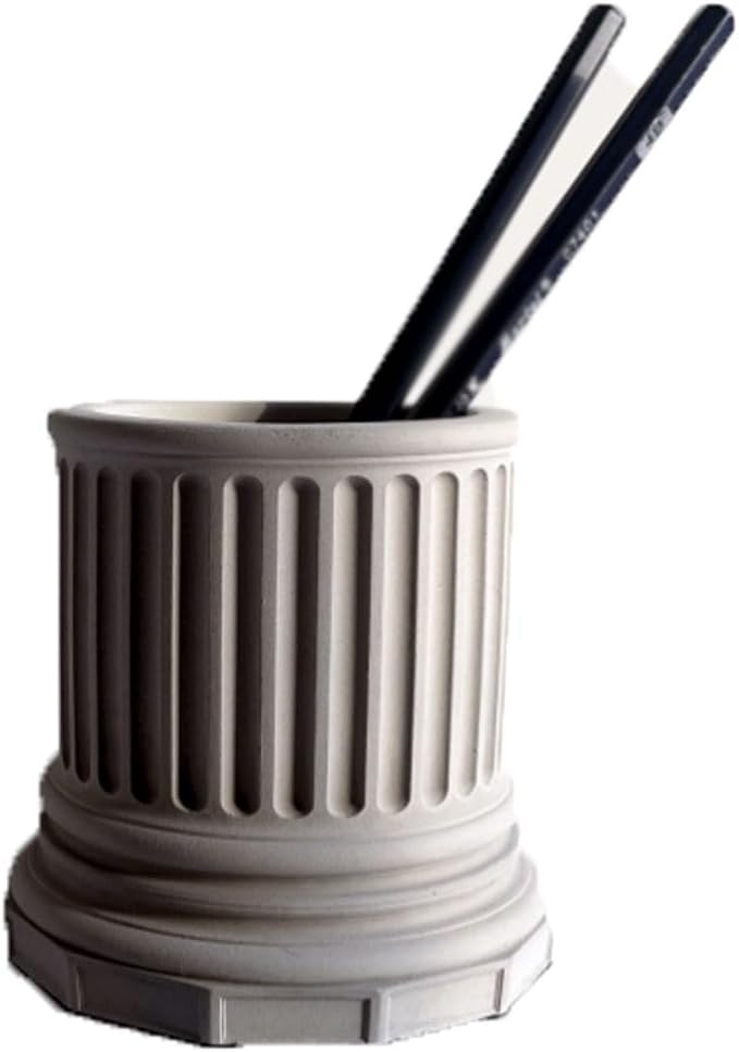 Cement Pen Holder, Industrial Round Makeup Brush Stationery Organizer Minimalist Desktop Storage Pen Storage(Grey)