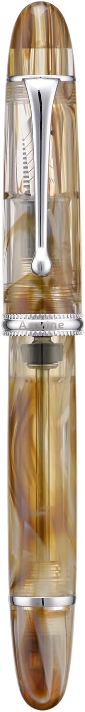 Asvine V800 Fountain Pen – Vacuum Filling System with Large Ink Capacity – Smooth Number 8 Extra Fine Nib with Gift Case and Wrench- Brown White
