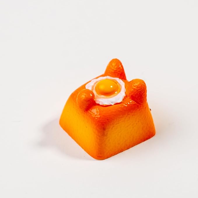 Artisan Cat Keycap for Mechanical Keyboards, Orange Fried Egg Cat-Shaped, Handmade Resin, 1U Size, MX Switch Compatible, Decorative Design for Gaming and Typing (MMK-HBD)