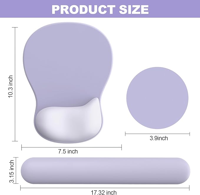 Ergonomic Mouse Pad with Wrist Rest and Keyboard Wrist Rest, Gel Mousepad and Wrist Rest for Computer Keyboard, Pain Relief, Non-Slip PU Base, Mouse Pad with Wrist Support for Gaming, Office, Purple