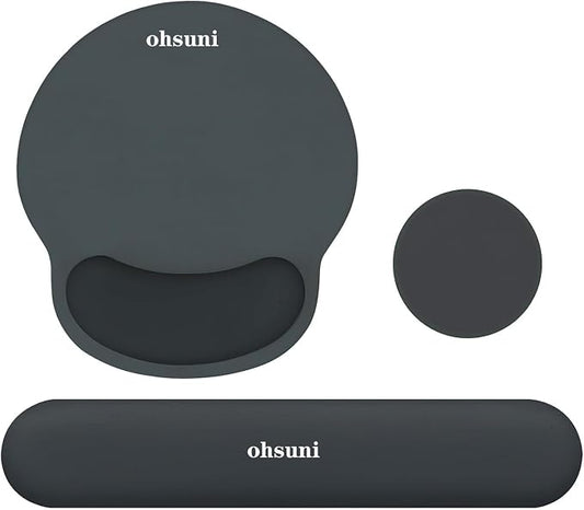 Wrist Rest Support for Mouse Pad&Keyboard Set,3-in-1 Silicone Memory Foam Mouse Pad,Circle Curved Ergonomic Mousepad&Coaster Non-Slip Silicone Base,Suitable for Home/Office use,Slate Gray