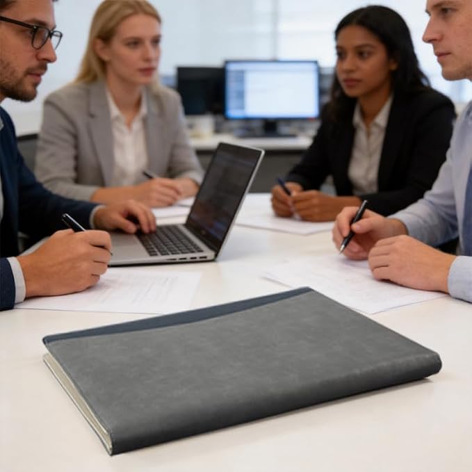 PU Leather A4 Clipboard Portfolio, Resume Padfolio Business Case | Features 25 memo sheets & pen holder. Durable PU leather for job interviews, office meetings & travel. Professional & sleek.