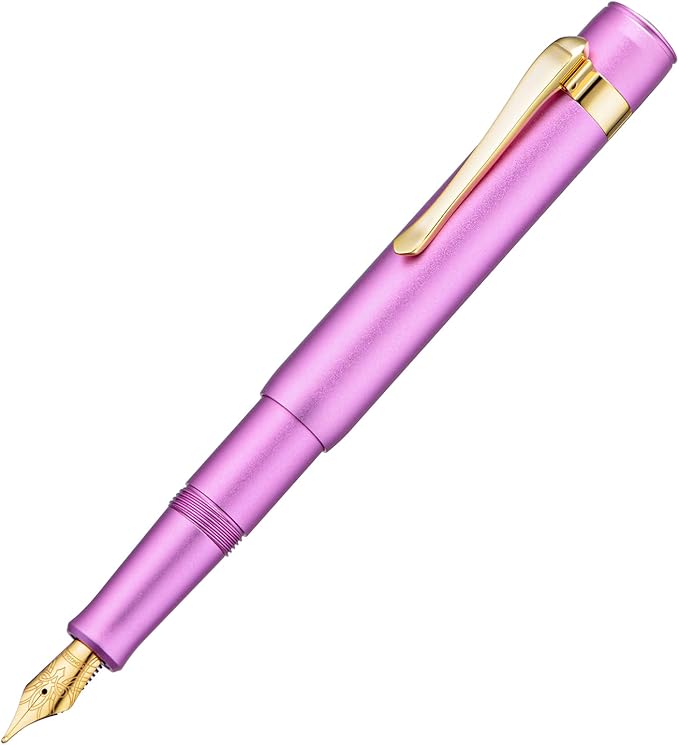 HONG DIAN M2 Black Forest Mini Fountain Pen, Fine Soft Golden Nib & Sleek Shape Aluminium Short Pocket Travel Pen (Lilac Purple)