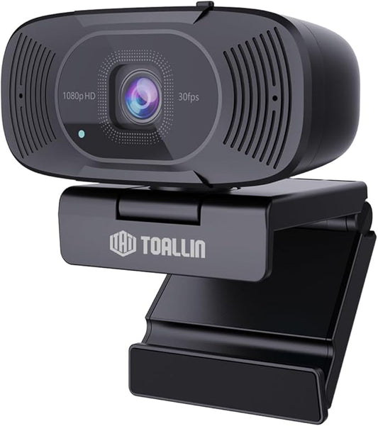 TOALLIN 1080P FHD Auto-Focus Webcam with Dual Microphones, Computer Web Camera, 90° Wide Angle, Privacy Shutter, USB Webcam for Video Calls