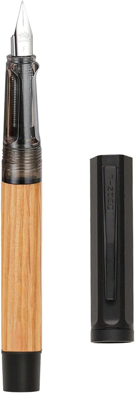 Jinhao 58 Natural Oak Wood Fountain Pen, Fine Nib Writing Pen (Ebony) | Handcrafted natural oak wood pen with converter. Elegant executive gift for journaling, sketching & calligraphy.
