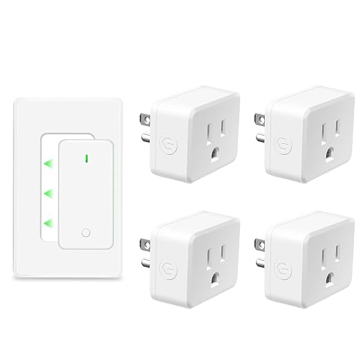 NineLeaf Wireless Remote Power Control Outlet Plug Kit, 4 Square Remote Control Outlet Plug with 1 Switch, 15A/1500W, No Wiring, 500ft RF, Remote Light Switch for Lamps Household