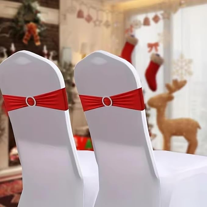 Tvoip 10PCS Chair Cover Stretch Band with Buckle Slider Sashes Bow Wedding Banquet Chair Decoration (Red)
