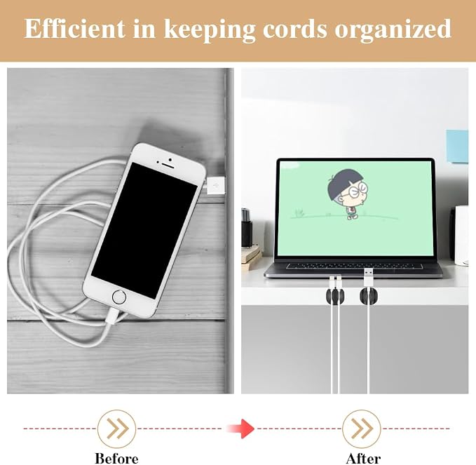 Shintop 16pcs Cord Organizer for Nightstand Phone Charger Cables (Black) | Rubber Cable Clips, Self-Adhesive Cord Management, Desk Wire Holder for USB, Secure Hold, Easy Access, Residue-Free