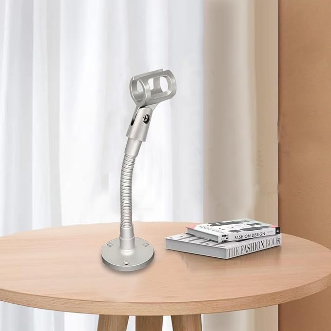 Podium Microphone Stand Holder Wall Mount with Flexible Gooseneck Arm 6inch,Thread Desktop Mount Insert, Multi-function DIY Holding Mic,Phone, Make-up Mirror,5/8male&Female5/8 in Silver.