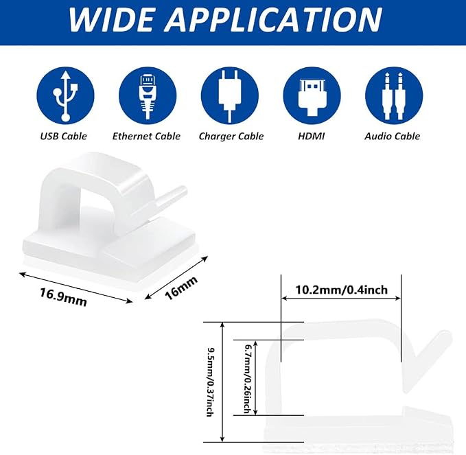 150 PCS Adhesive Cable Wire Clips Black, Outdoor Cable Management Wire Organizer Cord Holder for Under Desk, Car, Wall, TV PC Ethernet Cable (White)