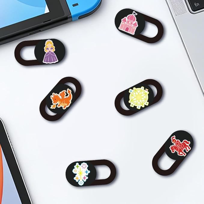 6Pcs 6 Styles Camera Cover Slide Cute 0.04 Inch Privacy Guard Accessories, Thin Camera Privacy Blocker Castle Princess Pattern for Laptop Desktop Computer Tablet Notebook Home Office Use