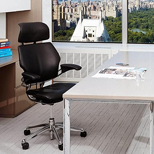 Humanscale Freedom Office Chair with Headrest - Ergonomic Work Chair with Standard Height Adjustable Duron Arms - Wheels for Carpet - Graphite Frame with Azure Corde 4 Fabric