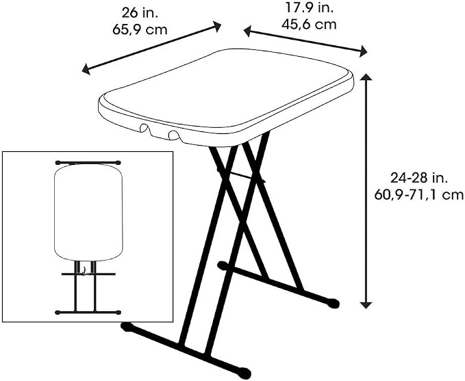LIFETIME 80251 Adjustable Folding Laptop Table TV Tray, 26 Inch, White Granite
