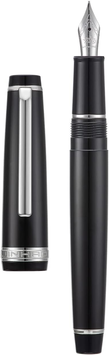 Jinhao 82 Black Acrylic Fountain Pen, Iridium Extra Fine Nib Classic Design Smooth Writing Pen with Ink Converter (Silver Trim)