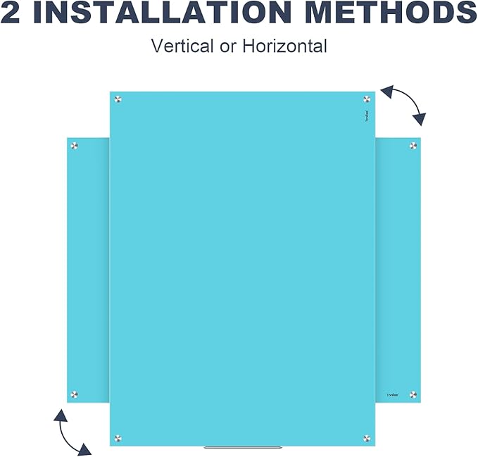 Glass White Board, 48x36 Inches Magnetic Glass Dry Erase Board, Large Whiteboard for Wall Office School Classroom Home, 3x2 Feet Blue Dry Erase Board Wall Mounted
