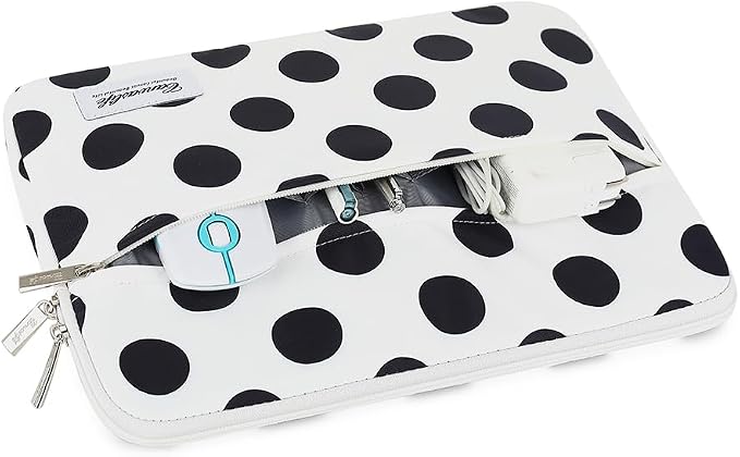 Canvaslife Waterproof Laptop Sleeve 14 Inch Laptop Case Bag with Front Pocket, Black Dot Pattern