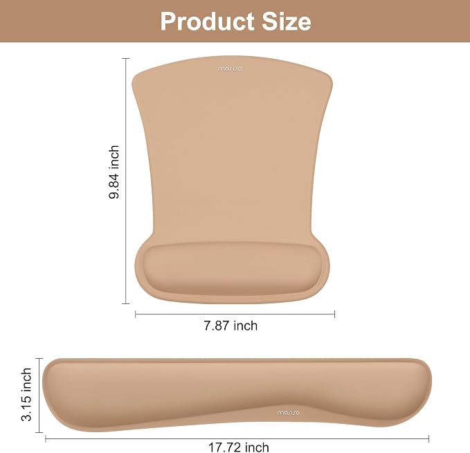 MOSISO Wrist Rest Support for Mouse Pad & Keyboard Set, Ergonomic Mousepad Non-Slip Base Home/Office Pain Relief & Easy Typing Cushion with Neoprene Cloth & Raised Memory Foam, Mocha