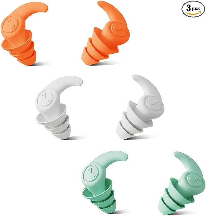 Swimming Ear Plugs 3 Pairs Reusable Silicone Noise-Reducing Earplugs for Sleep Deep Focus Swimming Snorkeling Showering Adults Orange+White+Green