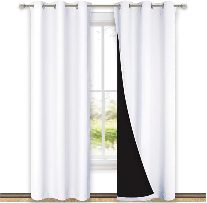 NICETOWN White Blackout Curtains 84 inches Long, Full Light Blocking Drapes with Black Liner for Nursery, Thermal Insulated Draperies for Hall, Villa (2 Pieces, 42 inches Wide Each Panel, Pure White)