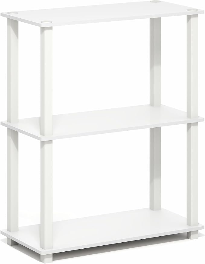 Furinno Turn-S-Tube Storage Shelves, 3-Tier Book Shelf, Corner Shelf, Toolless Open Frame Standing Shelves, for Organization and Storage, Living Room, Garage, Home Office, White