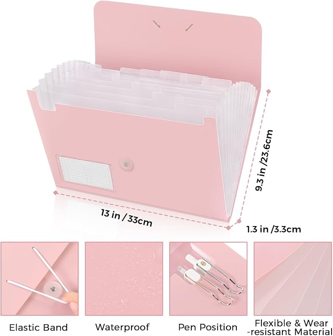 SKYDUE Expanding File Folder, Accordion File Organizer with 13 Pockets for A4/Letter Sized Paper, Accordion Folder with Labels - Document Receipt Organizer for Office, School, Home