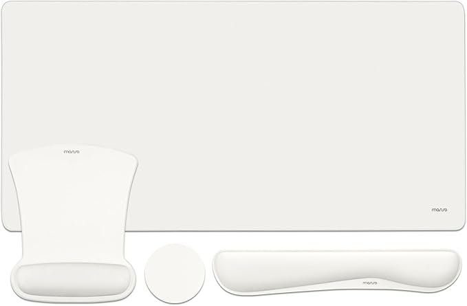 MOSISO Keyboard Mouse Pad Set, Large Gaming Mousepad&Keyboard Wrist Rest&Mouse Wrist Rest&Coaster, Ergonomic Non-Slip Mousepad&Easy Typing Cushion with Memory Foam for Home Office, Pearl White