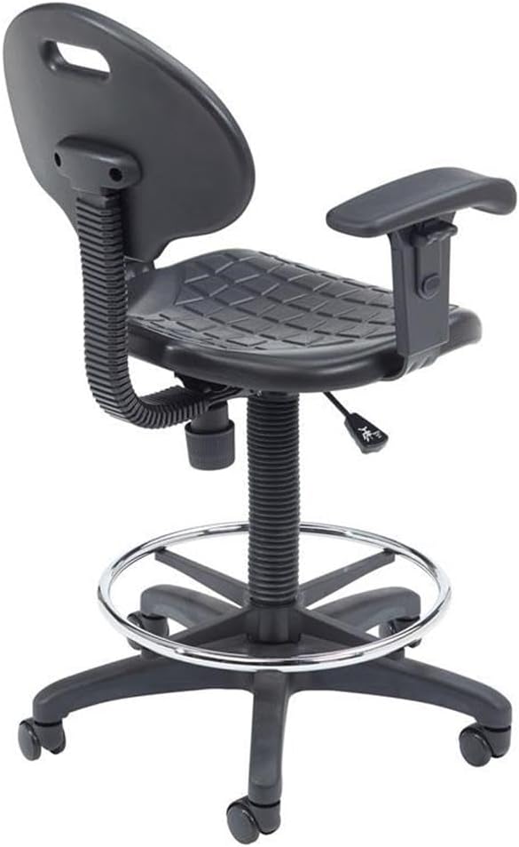 Pemberly Row Modern Polyurethane Task Chair with Arms, Adjustable 22-32 in Height, Black Finish, Heavy Duty Steel Frame, Waterfall Seat, Ribbed Design, Home Office or Industrial Desk Chair