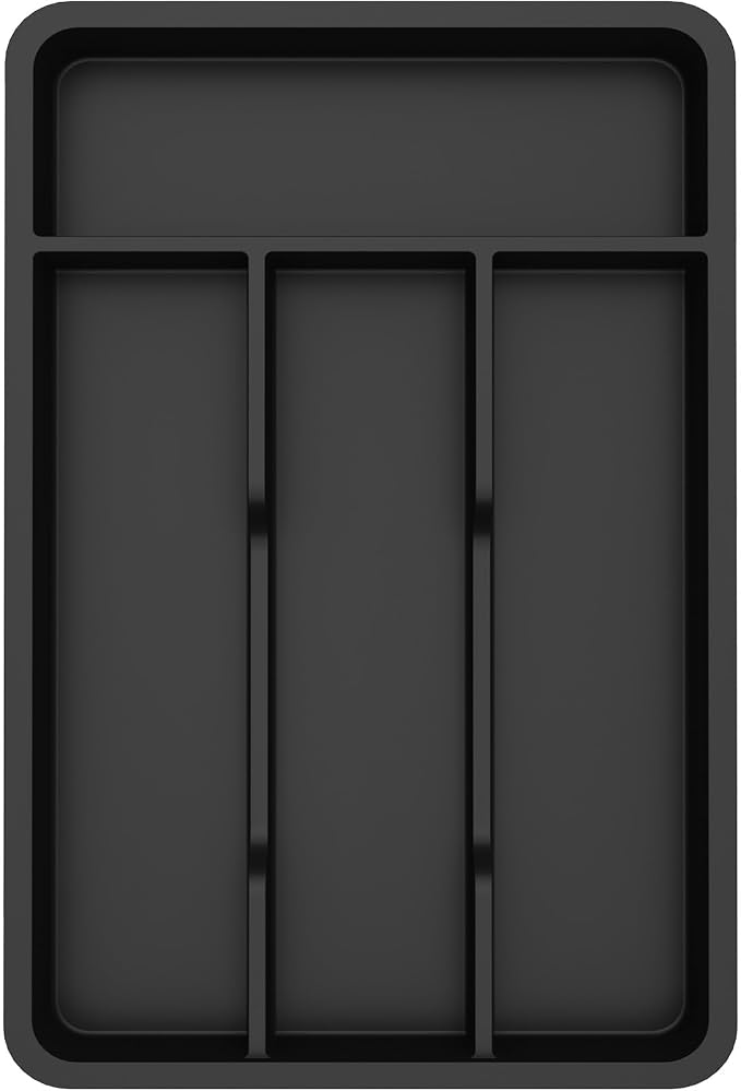 Lifewit Silverware Drawer Organizer Tray, Plastic Cutlery Storage for Kitchen, Flatware and Utensil Holder Divider for Spoons Forks Knives Tableware, 7.8 x 12.4", 4 Slots, Black