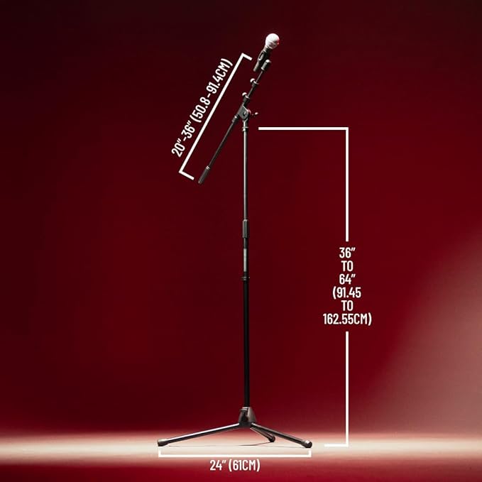 Gator Frameworks Rok-It Series Telescoping Tripod Mic Stand Adjustable with 32" to 62" Height and Extendable Boom Arm, Fully Collapsible for Convenient Travel (RI-MIC-1020)