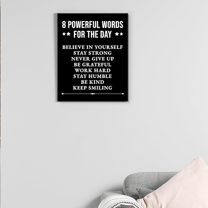 Inspirational Wall Decor, Motivational Canvas Painting Wall Art for Men Teen Boy, Black and White Positive Quotes Posters for Bedroom Living Room Classroom Gym Office (8 X 10 Inches, Framed)