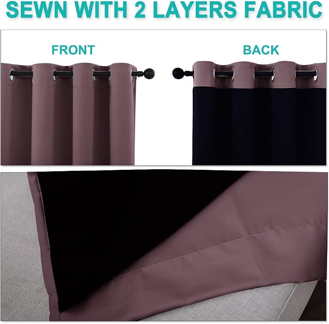 NICETOWN Full Shading Curtains for Windows, Super Heavy-Duty Black Lined Blackout Curtains for Bedroom, Privacy Assured Window Treatment (Dry Rose, Pack of 2, 52 inches W x 95 inches L)